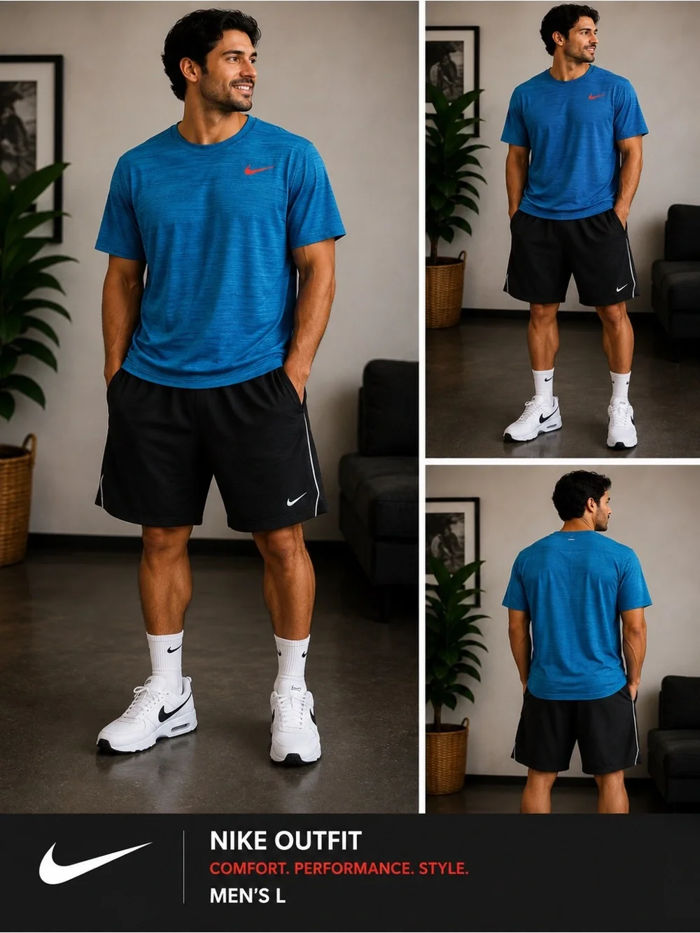Nike Men’s Black Athletic Shorts with White Swoosh
